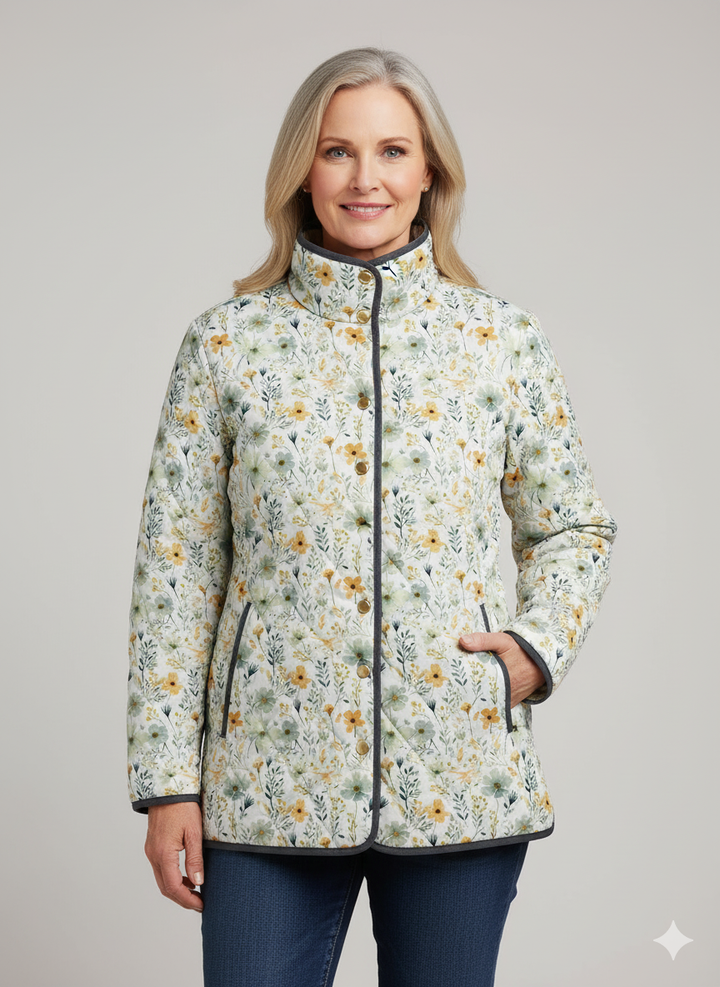 Delightful Floral-Printed Quilted Jacket for Women