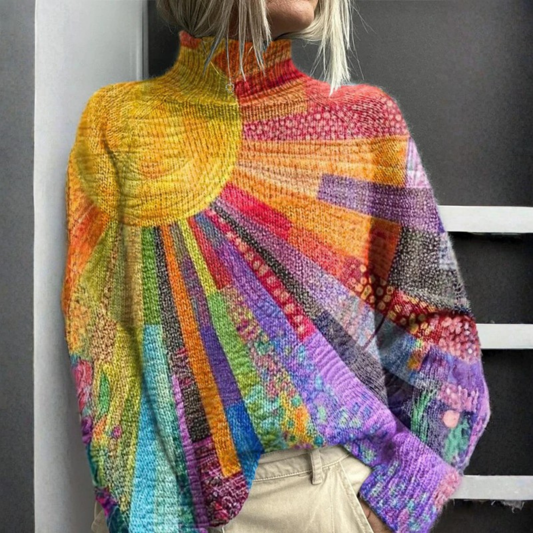 Marguerite | Colourful sun print turtleneck sweater