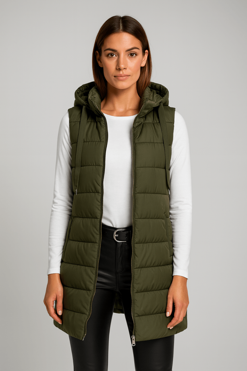 ELENA | CASUAL SLEEVELESS HOODED LONG PUFFER VEST